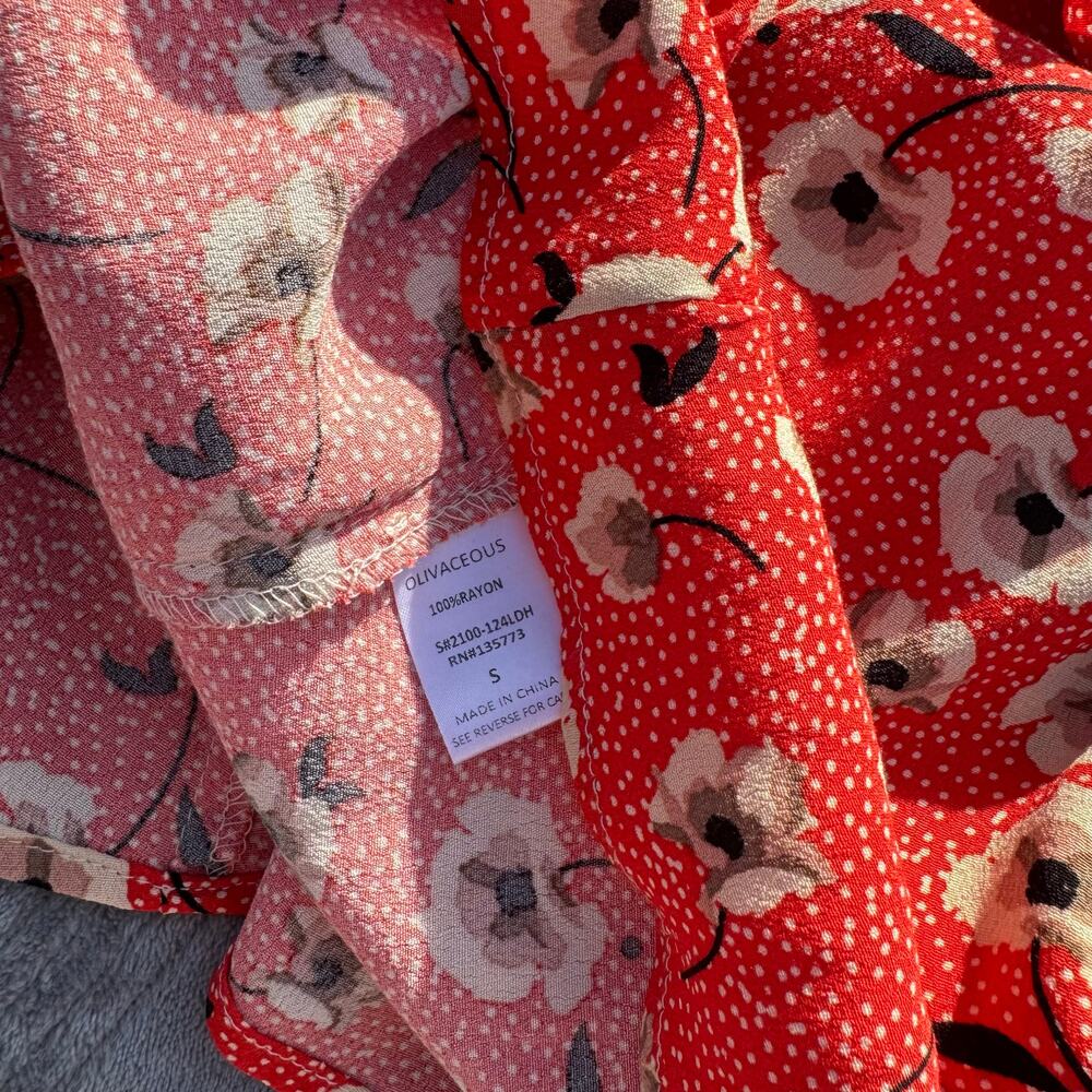 NWT Olivaceous Red Rayon Floral Print Button Front Mini Dress Women's Small - Picture 10 of 10